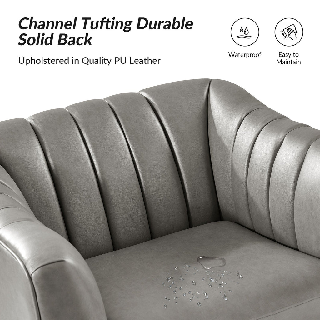 Fauteuil en similicuir à dossier capitonné vertical avec rembourrage en mousse et pieds en métal noir | Camel / Gris / Noir / Marron / Bleu marine | Siège individuel