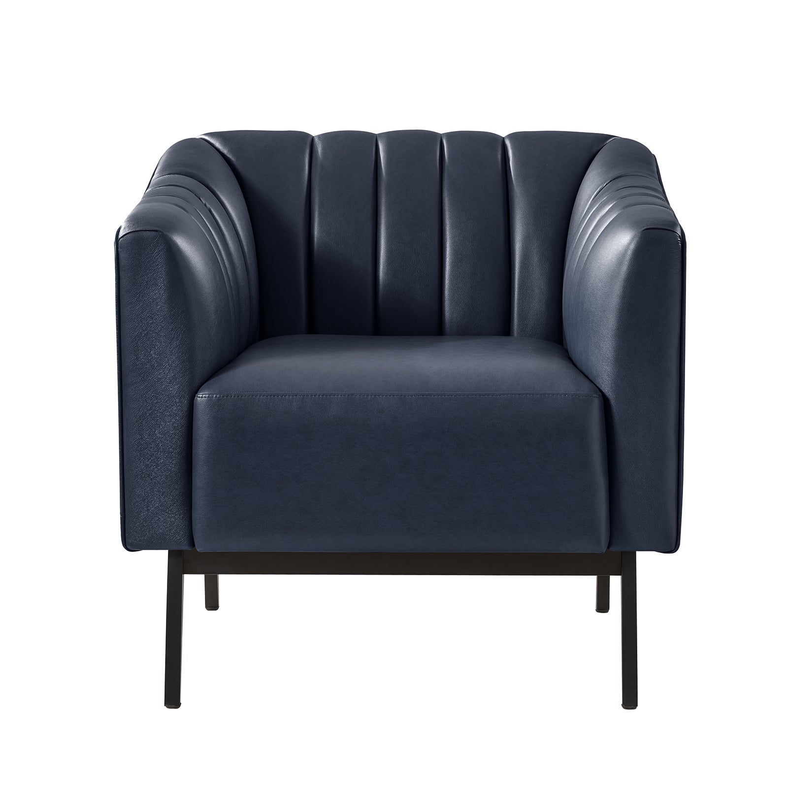 Fauteuil en similicuir à dossier capitonné vertical avec rembourrage en mousse et pieds en métal noir | Camel / Gris / Noir / Marron / Bleu marine | Siège individuel