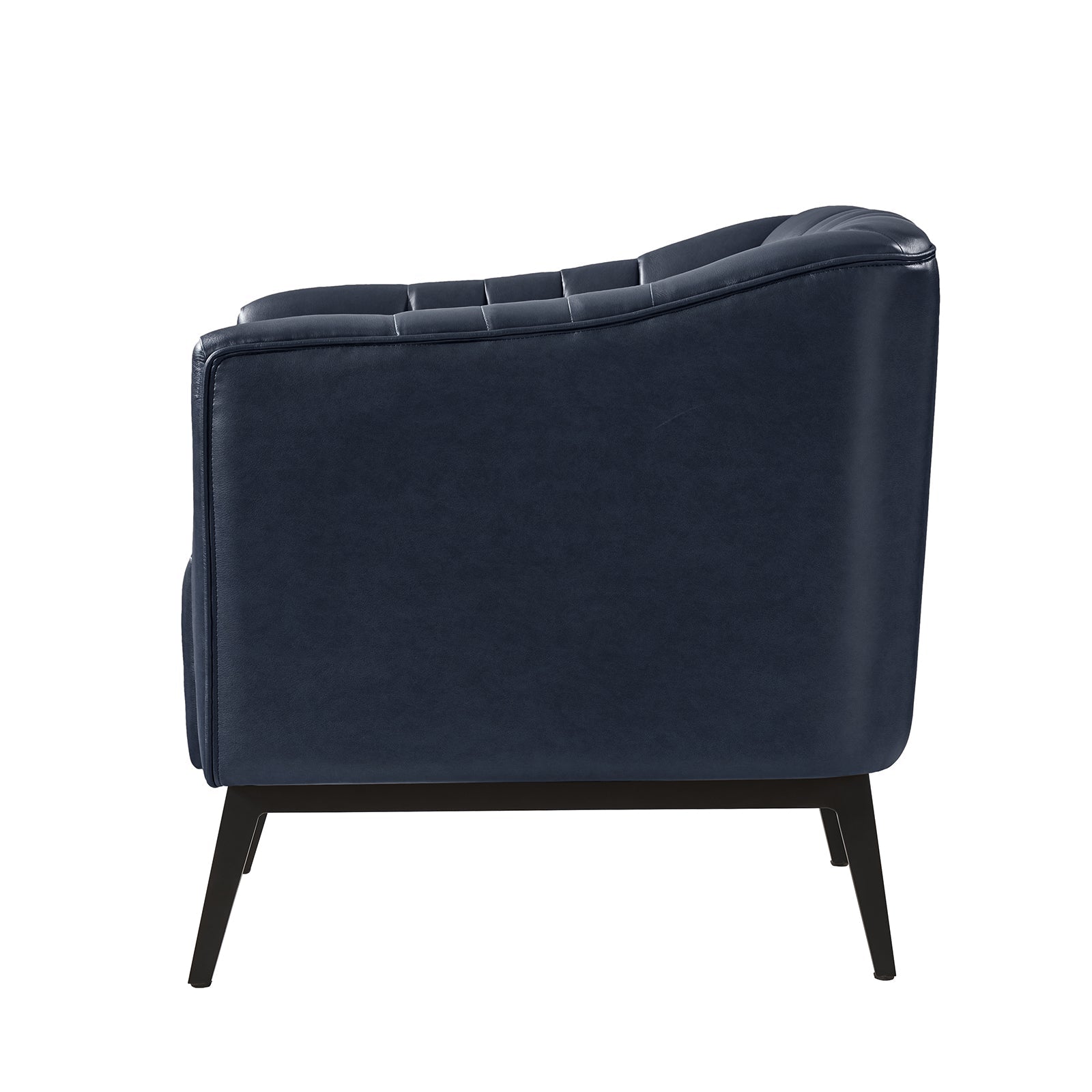 Fauteuil en similicuir à dossier capitonné vertical avec rembourrage en mousse et pieds en métal noir | Camel / Gris / Noir / Marron / Bleu marine | Siège individuel