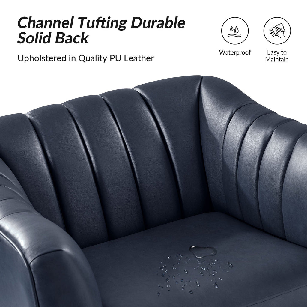 Fauteuil en similicuir à dossier capitonné vertical avec rembourrage en mousse et pieds en métal noir | Camel / Gris / Noir / Marron / Bleu marine | Siège individuel