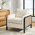 Fauteuil d'appoint en faux rotin avec coussin rembourré en polyester et garniture en mousse | Naturel / Marine | Siège unique