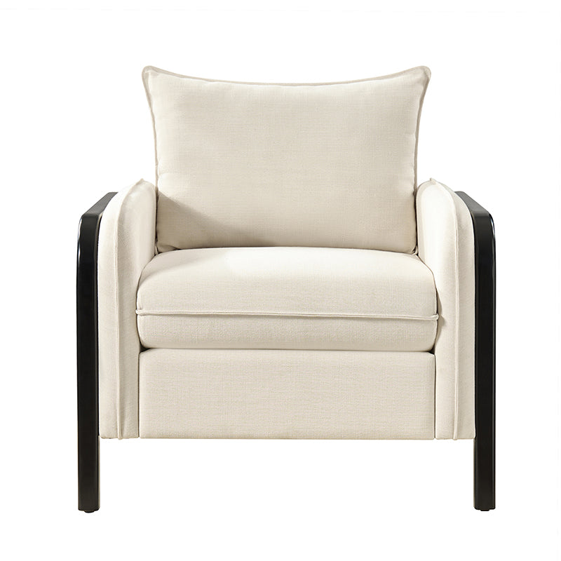 Fauteuil d'appoint en faux rotin avec coussin rembourré en polyester et garniture en mousse | Naturel / Marine | Siège unique