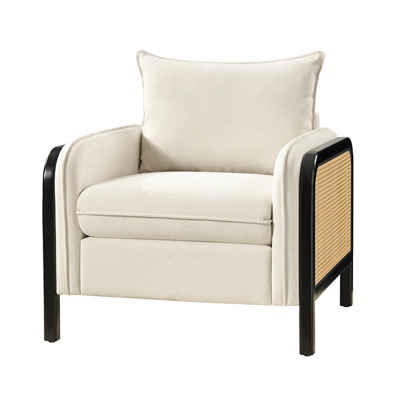 Fauteuil d'appoint en faux rotin avec coussin rembourré en polyester et garniture en mousse | Naturel / Marine | Siège unique