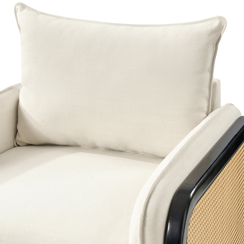 Fauteuil d'appoint en faux rotin avec coussin rembourré en polyester et garniture en mousse | Naturel / Marine | Siège unique