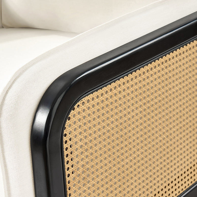 Fauteuil d'appoint en faux rotin avec coussin rembourré en polyester et garniture en mousse | Naturel / Marine | Siège unique