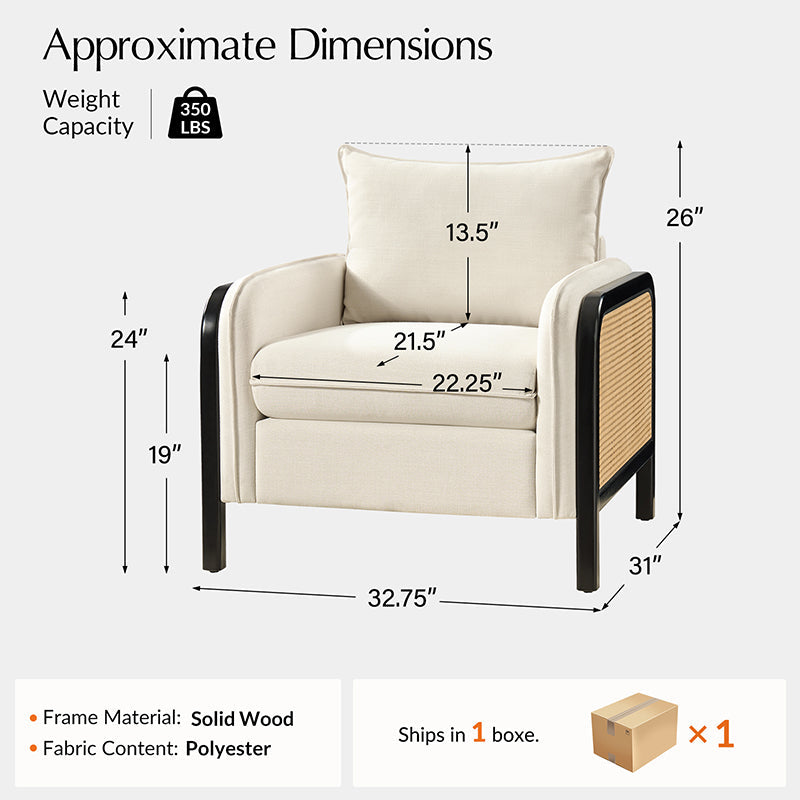 Fauteuil d'appoint en faux rotin avec coussin rembourré en polyester et garniture en mousse | Naturel / Marine | Siège unique