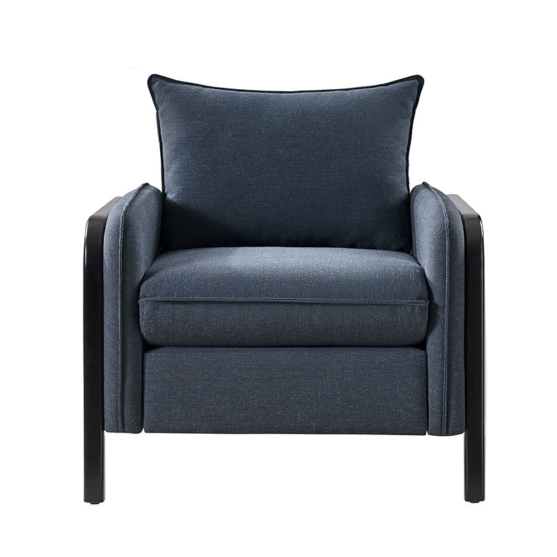 Fauteuil d'appoint en faux rotin avec coussin rembourré en polyester et garniture en mousse | Naturel / Marine | Siège unique