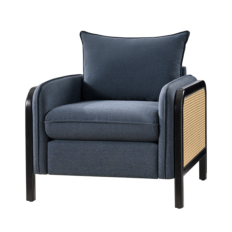 Fauteuil d'appoint en faux rotin avec coussin rembourré en polyester et garniture en mousse | Naturel / Marine | Siège unique