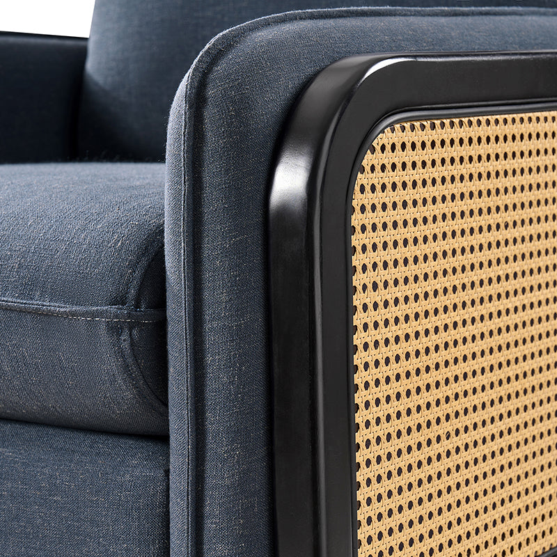 Fauteuil d'appoint en faux rotin avec coussin rembourré en polyester et garniture en mousse | Naturel / Marine | Siège unique
