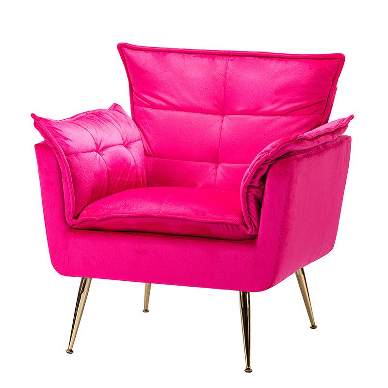 Fauteuil capitonné en velours avec rembourrage en mousse, accoudoirs et pieds en métal doré | Ivoire / Bleu marine / Sarcelle / Sauge / Vert / Fuchsia | Monoplace