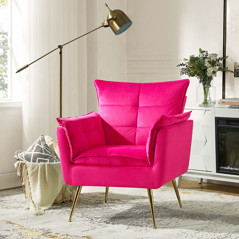 Fauteuil capitonné en velours avec rembourrage en mousse, accoudoirs et pieds en métal doré | Ivoire / Bleu marine / Sarcelle / Sauge / Vert / Fuchsia | Monoplace