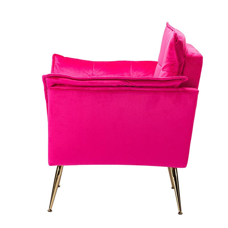 Fauteuil capitonné en velours avec rembourrage en mousse, accoudoirs et pieds en métal doré | Ivoire / Bleu marine / Sarcelle / Sauge / Vert / Fuchsia | Monoplace