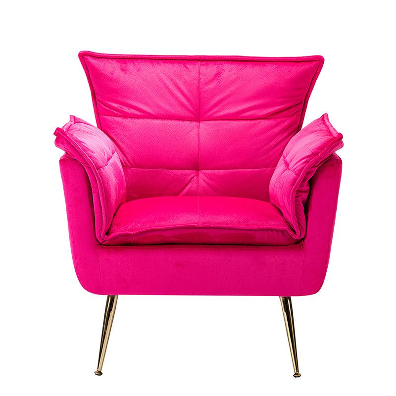 Fauteuil capitonné en velours avec rembourrage en mousse, accoudoirs et pieds en métal doré | Ivoire / Bleu marine / Sarcelle / Sauge / Vert / Fuchsia | Monoplace