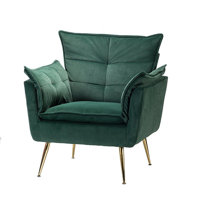 Fauteuil capitonné en velours avec rembourrage en mousse, accoudoirs et pieds en métal doré | Ivoire / Bleu marine / Sarcelle / Sauge / Vert / Fuchsia | Monoplace