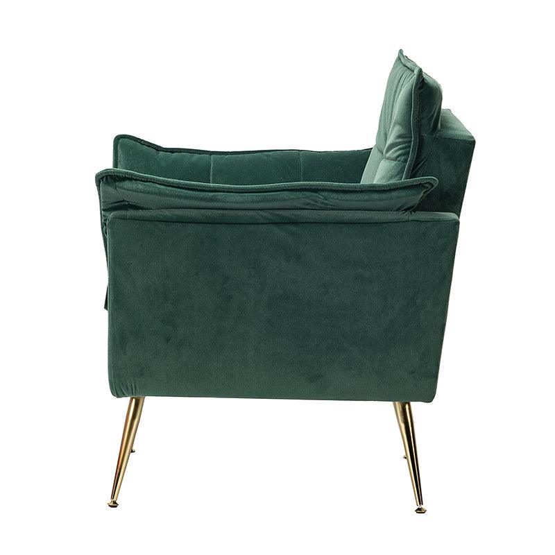 Fauteuil capitonné en velours avec rembourrage en mousse, accoudoirs et pieds en métal doré | Ivoire / Bleu marine / Sarcelle / Sauge / Vert / Fuchsia | Monoplace