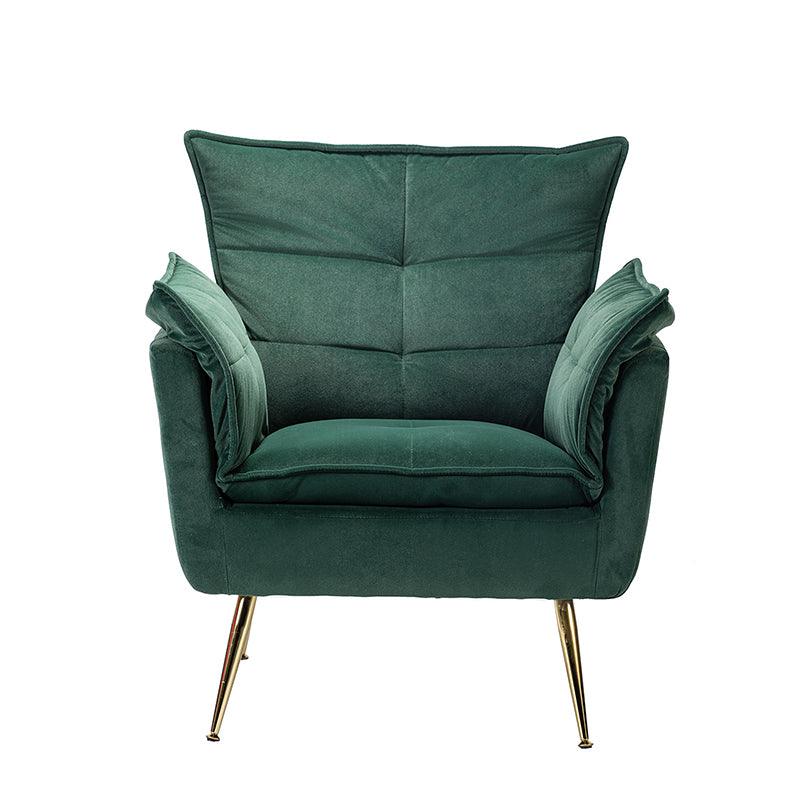 Fauteuil capitonné en velours avec rembourrage en mousse, accoudoirs et pieds en métal doré | Ivoire / Bleu marine / Sarcelle / Sauge / Vert / Fuchsia | Monoplace