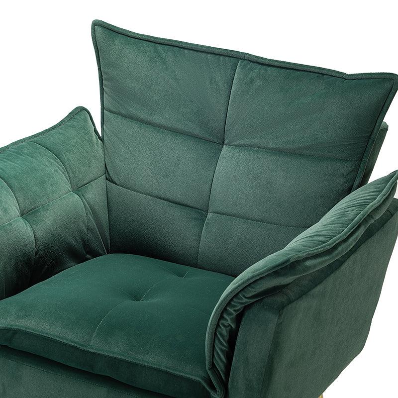 Fauteuil capitonné en velours avec rembourrage en mousse, accoudoirs et pieds en métal doré | Ivoire / Bleu marine / Sarcelle / Sauge / Vert / Fuchsia | Monoplace