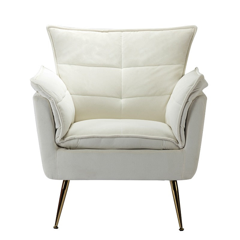 Fauteuil capitonné en velours avec rembourrage en mousse, accoudoirs et pieds en métal doré | Ivoire / Bleu marine / Sarcelle / Sauge / Vert / Fuchsia | Monoplace