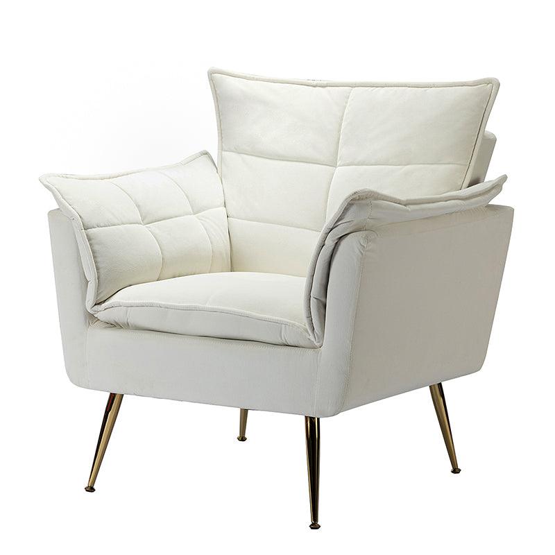 Fauteuil capitonné en velours avec rembourrage en mousse, accoudoirs et pieds en métal doré | Ivoire / Bleu marine / Sarcelle / Sauge / Vert / Fuchsia | Monoplace