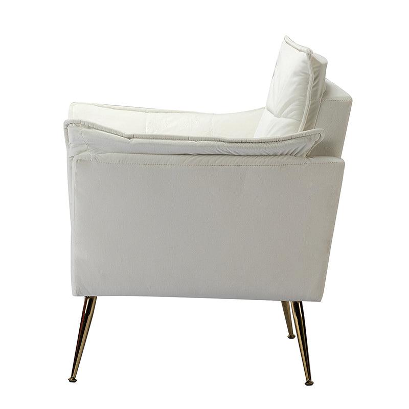 Fauteuil capitonné en velours avec rembourrage en mousse, accoudoirs et pieds en métal doré | Ivoire / Bleu marine / Sarcelle / Sauge / Vert / Fuchsia | Monoplace