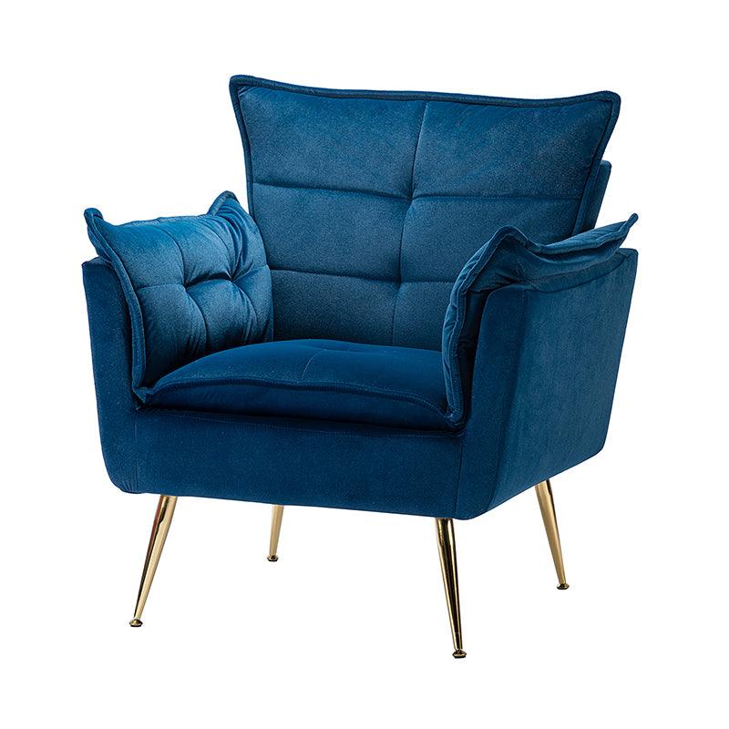 Fauteuil capitonné en velours avec rembourrage en mousse, accoudoirs et pieds en métal doré | Ivoire / Bleu marine / Sarcelle / Sauge / Vert / Fuchsia | Monoplace