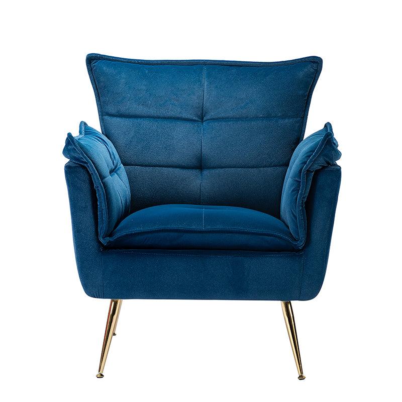 Fauteuil capitonné en velours avec rembourrage en mousse, accoudoirs et pieds en métal doré | Ivoire / Bleu marine / Sarcelle / Sauge / Vert / Fuchsia | Monoplace