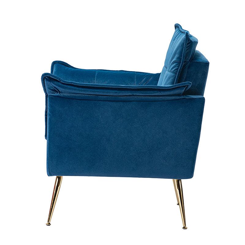 Fauteuil capitonné en velours avec rembourrage en mousse, accoudoirs et pieds en métal doré | Ivoire / Bleu marine / Sarcelle / Sauge / Vert / Fuchsia | Monoplace