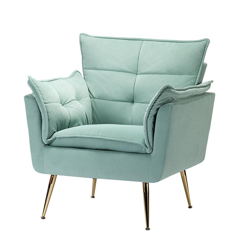 Fauteuil capitonné en velours avec rembourrage en mousse, accoudoirs et pieds en métal doré | Ivoire / Bleu marine / Sarcelle / Sauge / Vert / Fuchsia | Monoplace