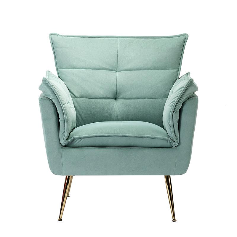 Fauteuil capitonné en velours avec rembourrage en mousse, accoudoirs et pieds en métal doré | Ivoire / Bleu marine / Sarcelle / Sauge / Vert / Fuchsia | Monoplace