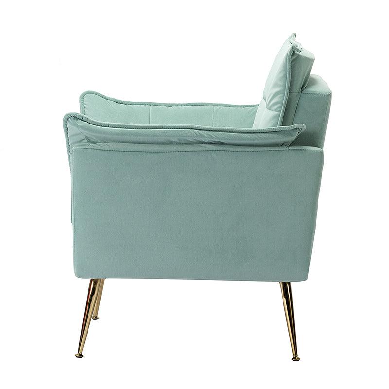 Fauteuil capitonné en velours avec rembourrage en mousse, accoudoirs et pieds en métal doré | Ivoire / Bleu marine / Sarcelle / Sauge / Vert / Fuchsia | Monoplace