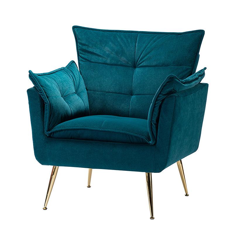 Fauteuil capitonné en velours avec rembourrage en mousse, accoudoirs et pieds en métal doré | Ivoire / Bleu marine / Sarcelle / Sauge / Vert / Fuchsia | Monoplace
