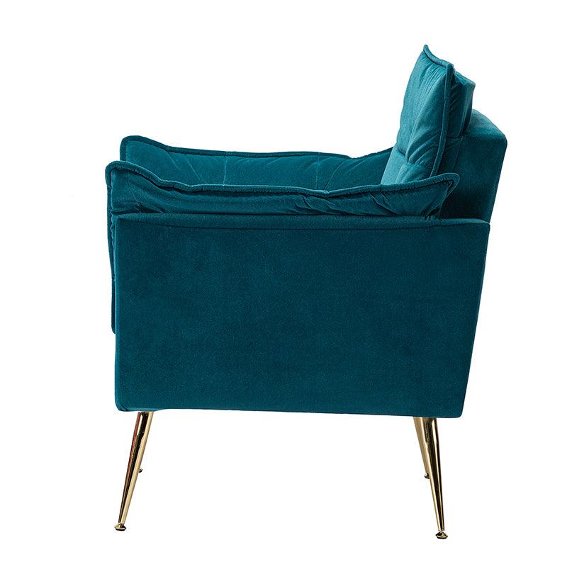 Fauteuil capitonné en velours avec rembourrage en mousse, accoudoirs et pieds en métal doré | Ivoire / Bleu marine / Sarcelle / Sauge / Vert / Fuchsia | Monoplace