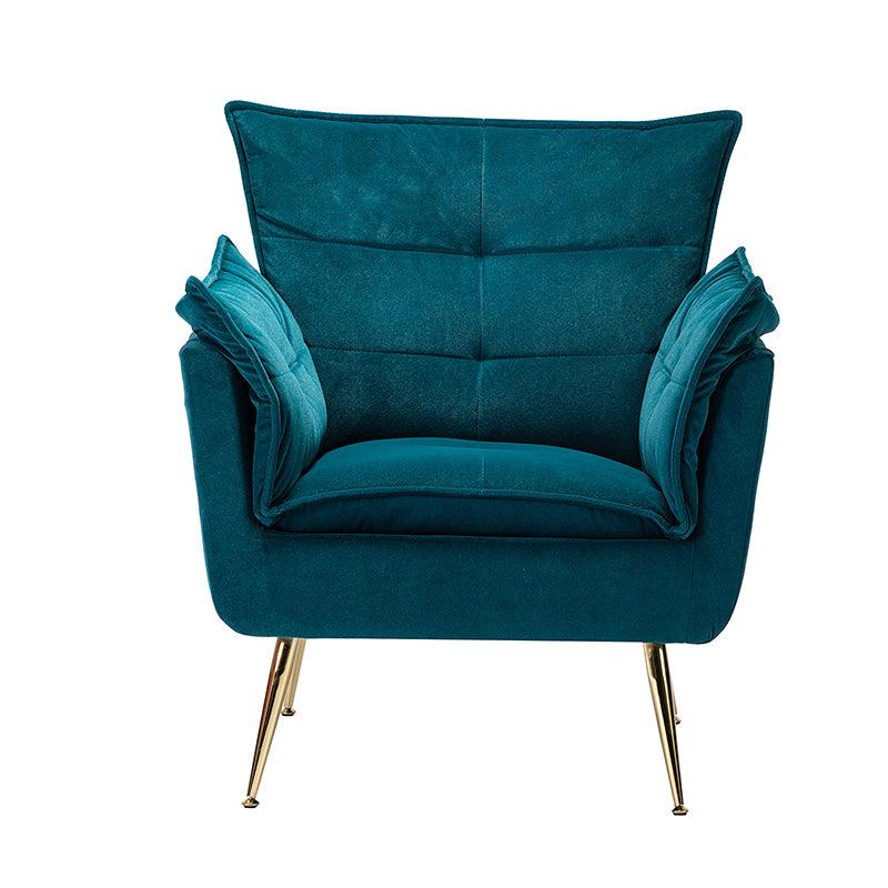 Fauteuil capitonné en velours avec rembourrage en mousse, accoudoirs et pieds en métal doré | Ivoire / Bleu marine / Sarcelle / Sauge / Vert / Fuchsia | Monoplace