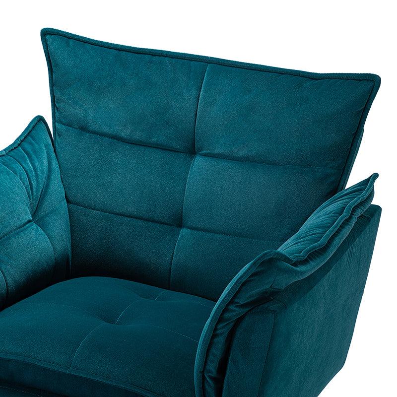 Fauteuil capitonné en velours avec rembourrage en mousse, accoudoirs et pieds en métal doré | Ivoire / Bleu marine / Sarcelle / Sauge / Vert / Fuchsia | Monoplace