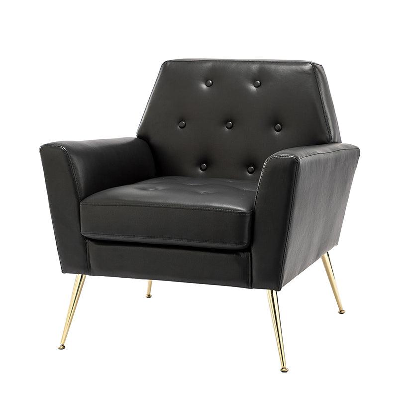 Fauteuil d'appoint capitonné en similicuir avec pieds en métal doré et coussins amovibles | Camel / Marine / Noir / Turquoise / Sauge / Gris | Siège unique
