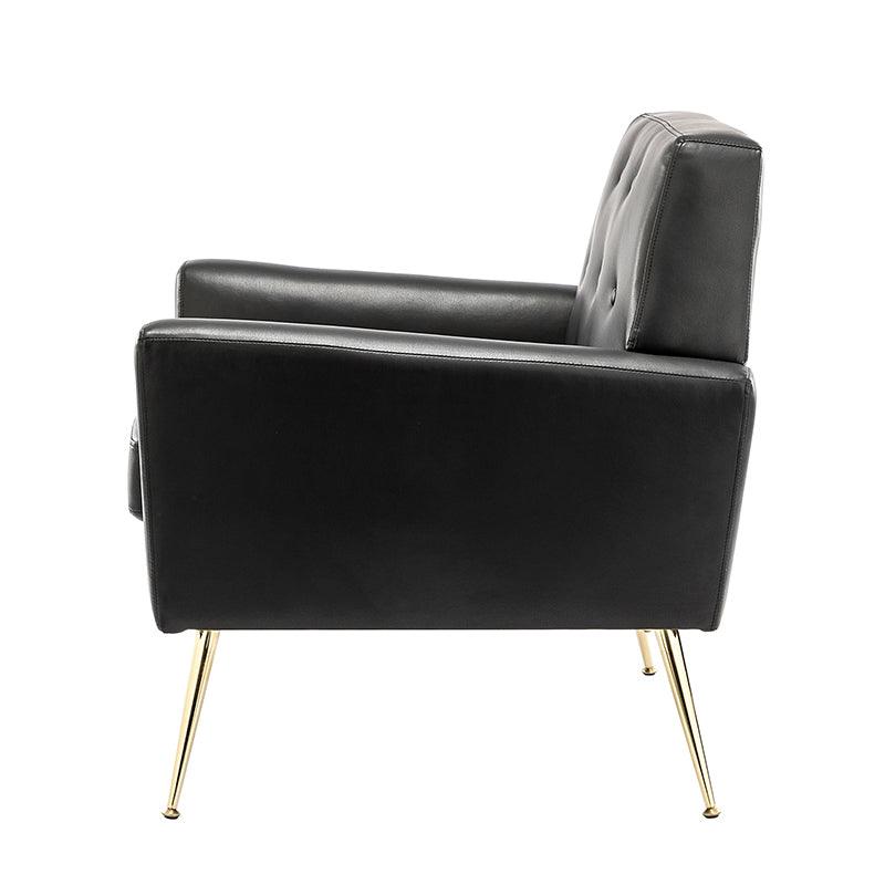 Fauteuil d'appoint capitonné en similicuir avec pieds en métal doré et coussins amovibles | Camel / Marine / Noir / Turquoise / Sauge / Gris | Siège unique