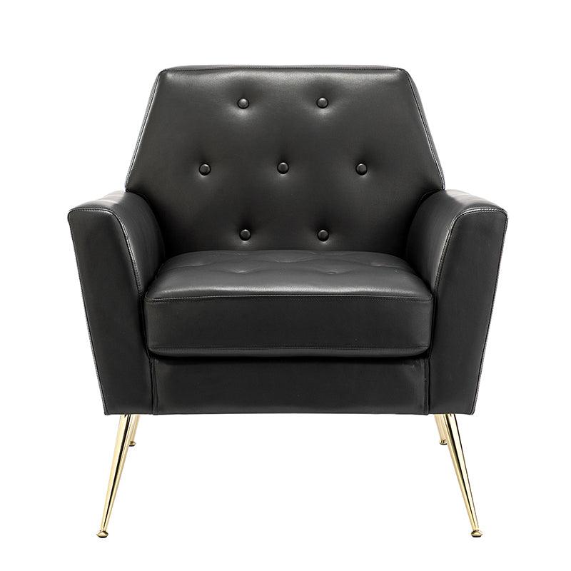 Fauteuil d'appoint capitonné en similicuir avec pieds en métal doré et coussins amovibles | Camel / Marine / Noir / Turquoise / Sauge / Gris | Siège unique