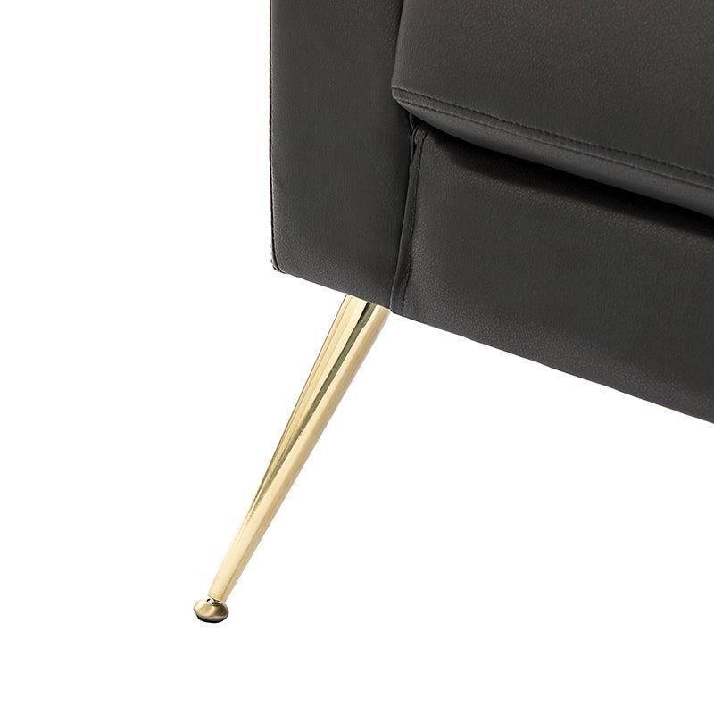 Fauteuil d'appoint capitonné en similicuir avec pieds en métal doré et coussins amovibles | Camel / Marine / Noir / Turquoise / Sauge / Gris | Siège unique