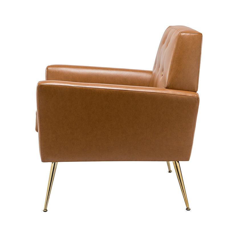 Fauteuil d'appoint capitonné en similicuir avec pieds en métal doré et coussins amovibles | Camel / Marine / Noir / Turquoise / Sauge / Gris | Siège unique