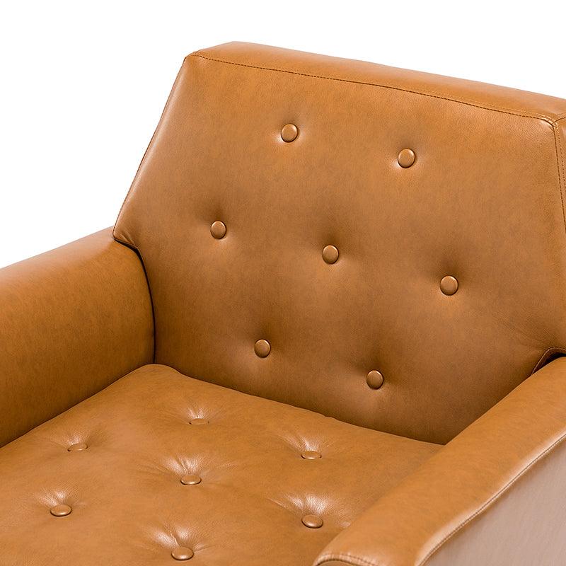 Fauteuil d'appoint capitonné en similicuir avec pieds en métal doré et coussins amovibles | Camel / Marine / Noir / Turquoise / Sauge / Gris | Siège unique