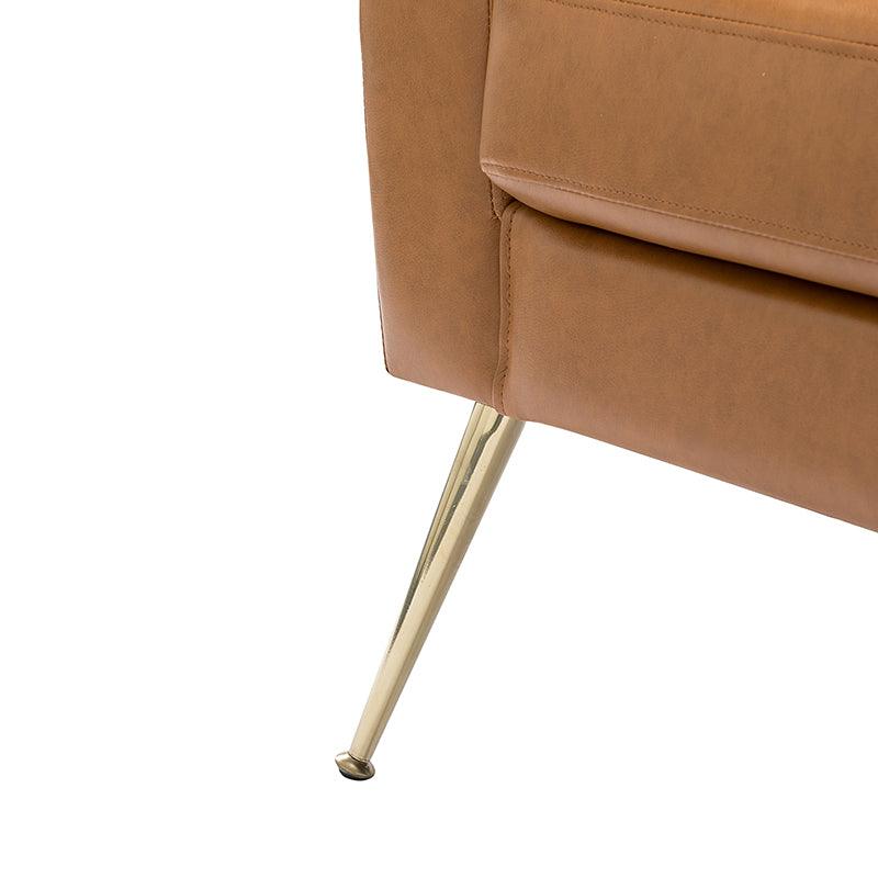 Fauteuil d'appoint capitonné en similicuir avec pieds en métal doré et coussins amovibles | Camel / Marine / Noir / Turquoise / Sauge / Gris | Siège unique