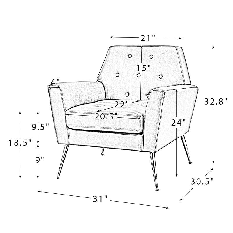 Fauteuil d'appoint capitonné en similicuir avec pieds en métal doré et coussins amovibles | Camel / Marine / Noir / Turquoise / Sauge / Gris | Siège unique
