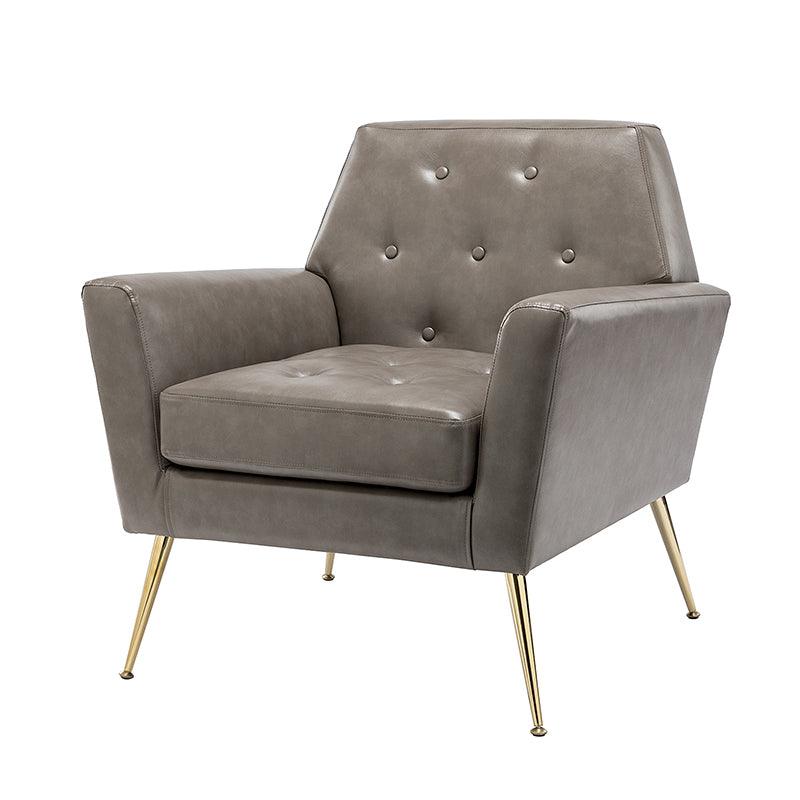 Fauteuil d'appoint capitonné en similicuir avec pieds en métal doré et coussins amovibles | Camel / Marine / Noir / Turquoise / Sauge / Gris | Siège unique