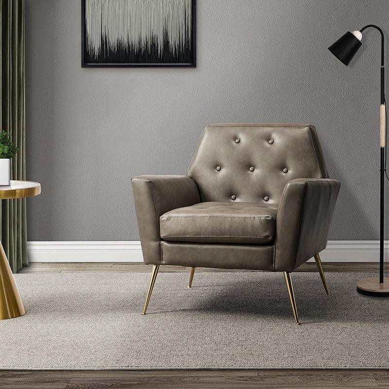 Fauteuil d'appoint capitonné en similicuir avec pieds en métal doré et coussins amovibles | Camel / Marine / Noir / Turquoise / Sauge / Gris | Siège unique