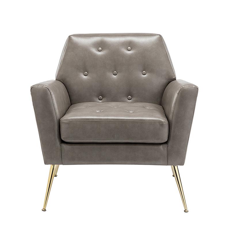 Fauteuil d'appoint capitonné en similicuir avec pieds en métal doré et coussins amovibles | Camel / Marine / Noir / Turquoise / Sauge / Gris | Siège unique