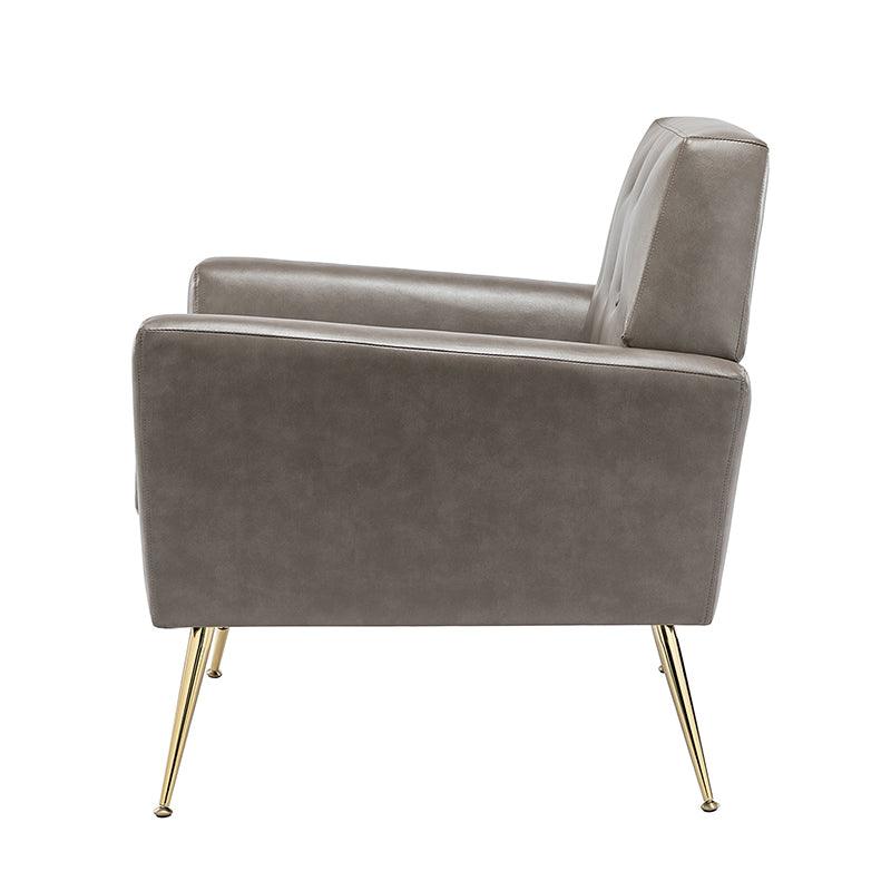 Fauteuil d'appoint capitonné en similicuir avec pieds en métal doré et coussins amovibles | Camel / Marine / Noir / Turquoise / Sauge / Gris | Siège unique