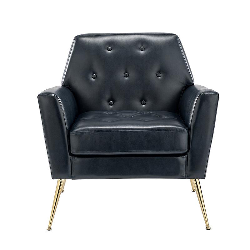 Fauteuil d'appoint capitonné en similicuir avec pieds en métal doré et coussins amovibles | Camel / Marine / Noir / Turquoise / Sauge / Gris | Siège unique