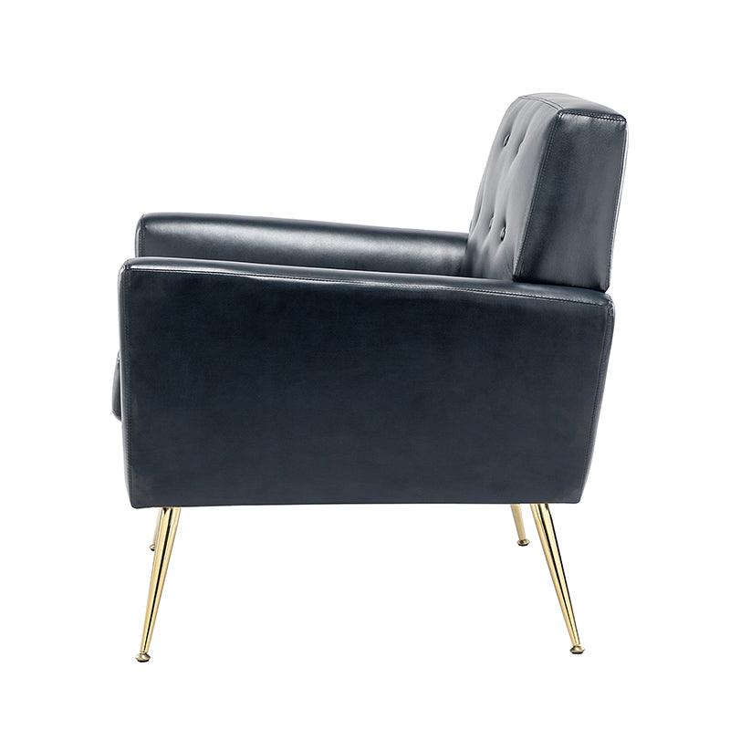 Fauteuil d'appoint capitonné en similicuir avec pieds en métal doré et coussins amovibles | Camel / Marine / Noir / Turquoise / Sauge / Gris | Siège unique