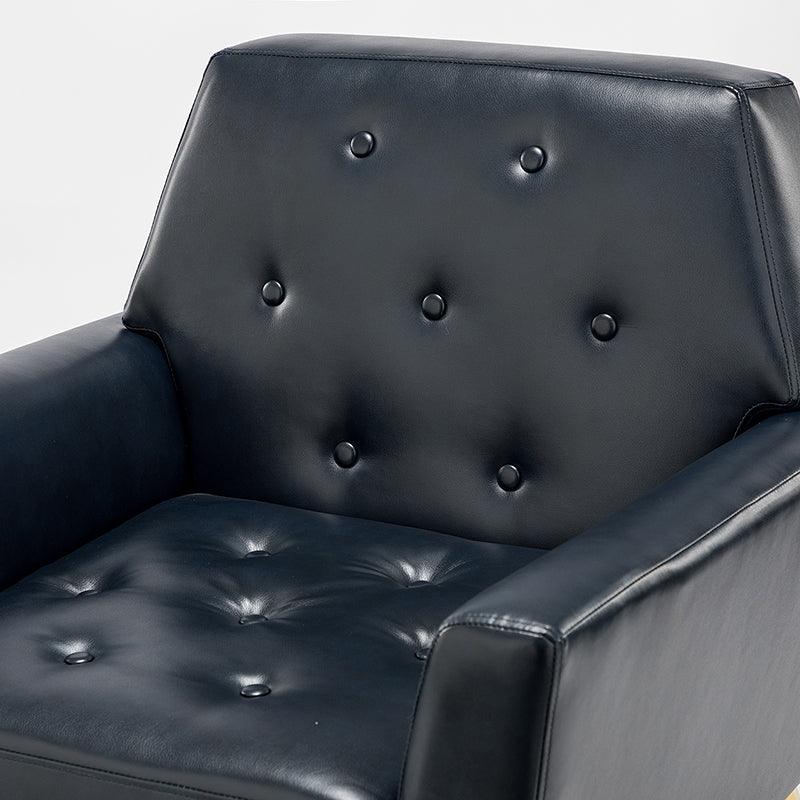 Fauteuil d'appoint capitonné en similicuir avec pieds en métal doré et coussins amovibles | Camel / Marine / Noir / Turquoise / Sauge / Gris | Siège unique