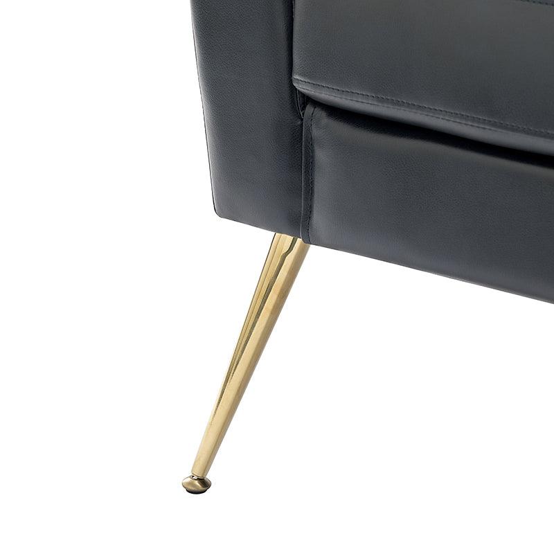 Fauteuil d'appoint capitonné en similicuir avec pieds en métal doré et coussins amovibles | Camel / Marine / Noir / Turquoise / Sauge / Gris | Siège unique